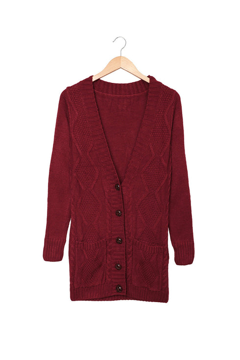 Front Pocket And Buttons Closure Cardigan